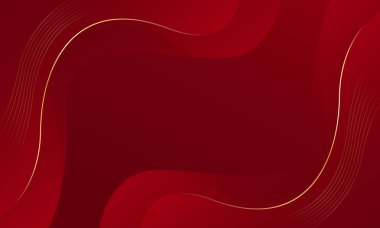 Altın çizgileri olan soyut kırmızı lüks arka plan. Zarif dalga modern duvar kağıdı. Satışlar, reklamlar, etkinlikler, ödüller, web, sayfalar ve diğerleri için şablon afişi