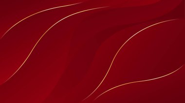 Altın çizgileri olan soyut kırmızı lüks arka plan. Zarif dalga modern duvar kağıdı. Satışlar, reklamlar, etkinlikler, ödüller, web, sayfalar ve diğerleri için şablon afişi