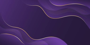 Altın çizgileri olan soyut mor lüks dalga arka planı. Zarif modern duvar kağıtları. Şablonlar, pankartlar, satışlar, reklamlar, etkinlikler, ödüller, web ve sayfalar için uygundur