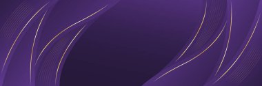 Soyut mor renkli, altın çizgileri olan bir pankart. Zarif dalga modern duvar kağıdı. Şablonlar, afişler, satışlar, reklamlar, etkinlikler, ödüller, web sayfaları ve başlıklar için uygundur