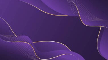 Altın çizgileri olan soyut mor lüks dalga arka planı. Zarif modern duvar kağıtları. Şablonlar, pankartlar, satışlar, reklamlar, etkinlikler, ödüller, web ve sayfalar için uygundur