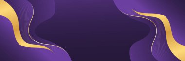 Soyut mor renkli, altın çizgileri olan bir pankart. Zarif dalga modern duvar kağıdı. Şablonlar, afişler, satışlar, reklamlar, etkinlikler, ödüller, web sayfaları ve başlıklar için uygundur