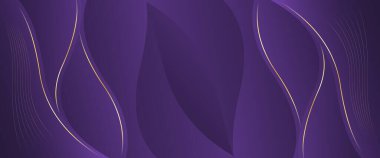Soyut mor renkli, altın çizgileri olan bir pankart. Zarif dalga modern duvar kağıdı. Şablonlar, afişler, satışlar, reklamlar, etkinlikler, ödüller, web sayfaları ve başlıklar için uygundur