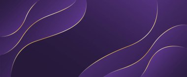 Soyut mor renkli, altın çizgileri olan bir pankart. Zarif dalga modern duvar kağıdı. Şablonlar, afişler, satışlar, reklamlar, etkinlikler, ödüller, web sayfaları ve başlıklar için uygundur