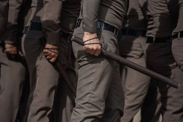 Treinadores Polícia Choque Revisam Controle Multidão — Fotografia de Stock