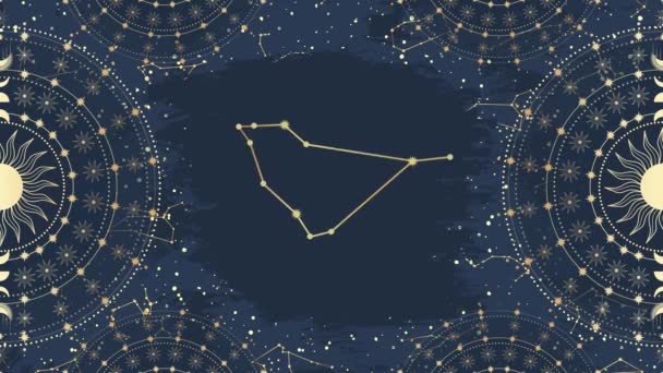 黄金摩羯座 星座的动画 星座的天体空间 黄道带符号 星占学 占星学符号 蓝色背景的魔法太空星系4K视频 — 图库视频影像