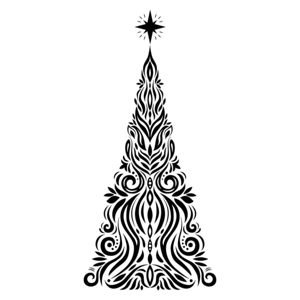 Ручной Рисунок Декоративной Елки Звездой Поздравляем Новый Год Зимними Праздниками — стоковый вектор
