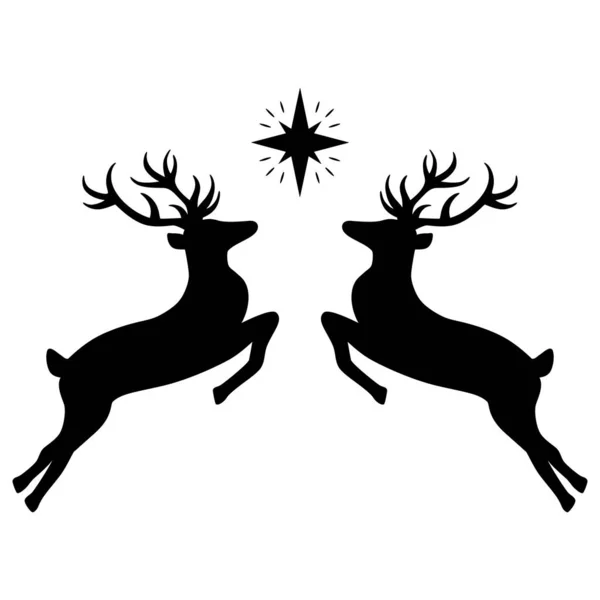 Renos Navidad Decorativos Dibujados Mano Con Estrella Feliz Año Nuevo — Vector de stock