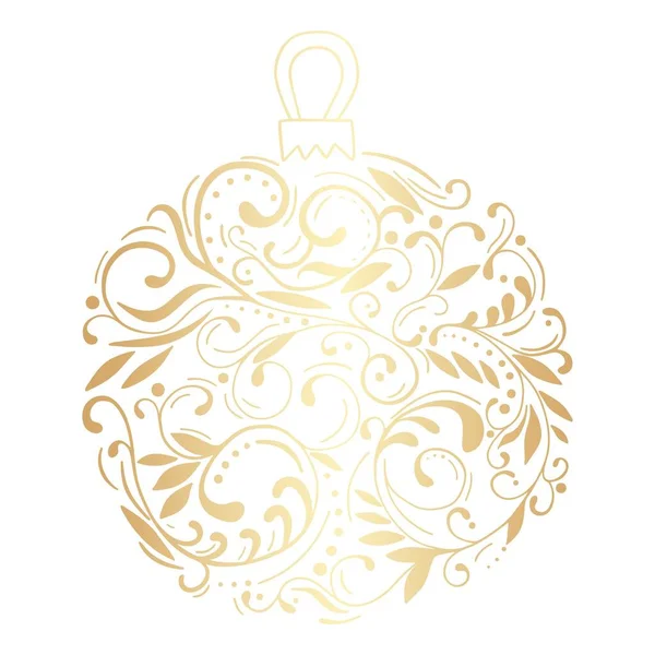 Handgezeichnete Dekorative Goldene Weihnachtskugel Frohes Neues Jahr Blumenschmuck Element Für — Stockvektor