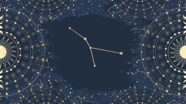 金丝雀 星座的动画 星座的天体空间 黄道带符号 星占学 占星学符号 蓝色背景的魔法太空星系4K视频 — 图库视频影像