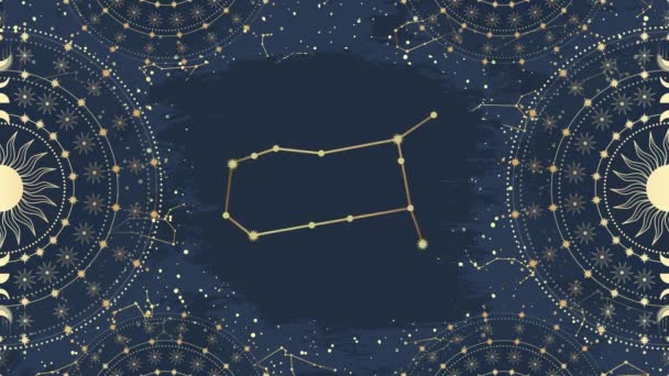 Animación Géminis Dorada Sol Luna Estrella Constelación Constelación Del Espacio — Vídeos de Stock