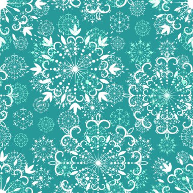 Dekoratif Noel kar tanelerinin elle çizilmiş kusursuz deseni. Vektör çizim elemanları. Kutlama kartı, duvar kağıdı, ambalaj kağıdı, kumaş, ambalaj için Noel süslemesi