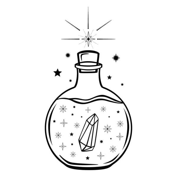 Ручной Рисунок Мистической Стеклянной Бутылки Звездой Бриллиантом Линейке Искусства Волшебная — стоковый вектор