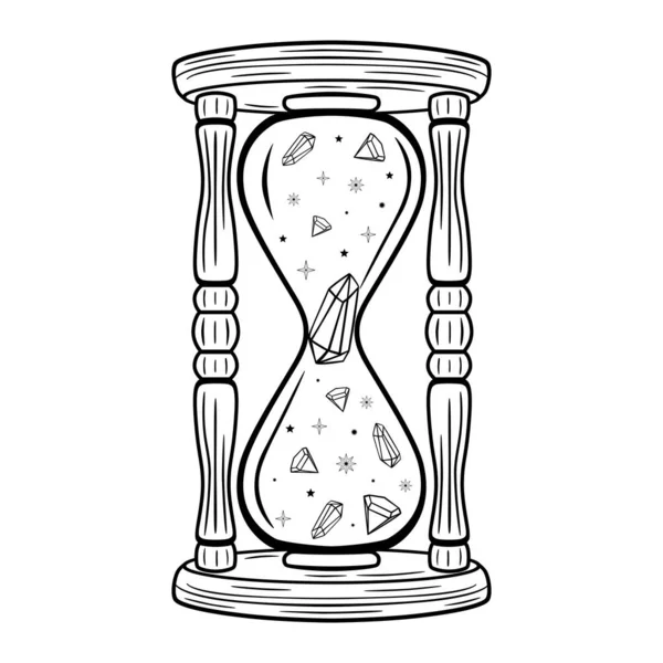 Ручные Мистические Песочные Часы Бриллиантом Звездой Линейном Искусстве Волшебная Коллекция — стоковый вектор