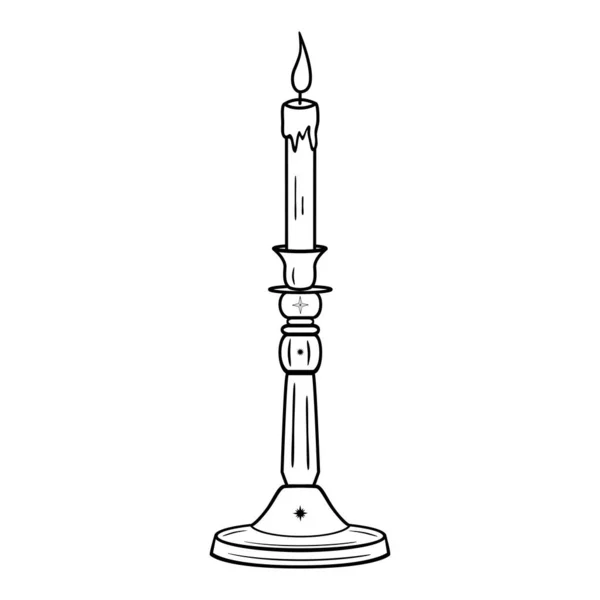 Handgezeichneter Kandelaber Mit Brennender Kerze Und Sternen Reih Und Glied — Stockvektor
