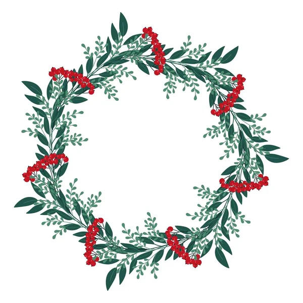 Рождественский Ручной Венок Листьями Ветками Ягодами Зимние Цветочные Элементы Уюта — стоковый вектор