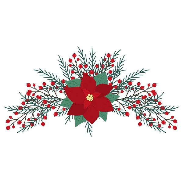 Weihnachtliches Handgezeichnetes Arrangement Mit Weihnachtsstern Beeren Und Tannenzweigen Winter Florale — Stockvektor