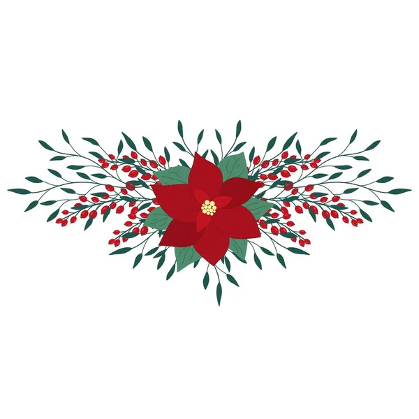 Рождественская Ручная Работа Пуансеттией Ягодами Листьями Зимние Цветочные Элементы Уюта — стоковый вектор