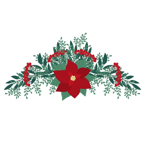 Noelde Poinsettia Böğürtlen Yapraklarla Çizilmiş Kış Çiçekli Sıcacık Elementler Vektör — Stok Vektör