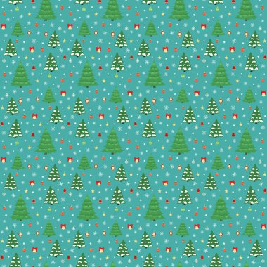 Noel ağacının kusursuz deseni, dekoratif renkli Noel balosu, yıldız, kar tanesi. Tebrik kartı, davetiye, duvar kağıdı ve ambalaj kağıdı için Mutlu Yıllar ve Noel illüstrasyonları