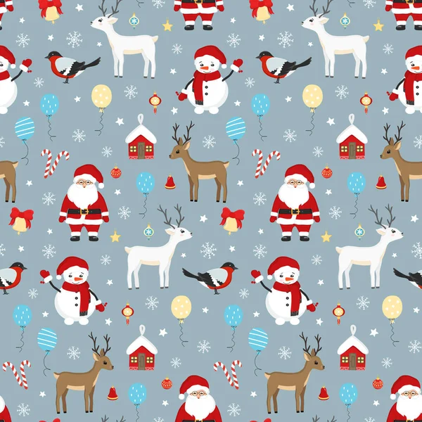 Patrón Sin Costura Dibujado Mano Santa Claus Bola Navidad Ciervo — Archivo Imágenes Vectoriales