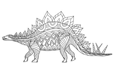 Hand drawn dinosaur stegosaurus armatus. Coloring book page antistress for adults and children. Prehistoric doodle cartoon animal. Vector outline sketch illustration isolated on white background