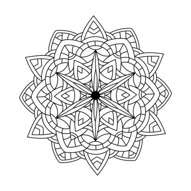 Hand drawn floral mandala. Coloring book page antistress with round flower pattern for adults and children. Beautiful doodle ornament. Vector outline sketch illustration isolated on white background
