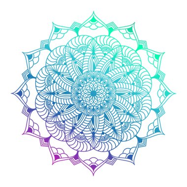 Hand drawn multi color gradient mandala with floral elements. Beautiful vintage colorful doodle ornament. Ethnic mosaic oriental vector outline sketch illustration isolated on white background