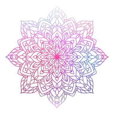 Hand drawn multi color gradient mandala with floral elements. Beautiful vintage colorful doodle ornament. Ethnic mosaic oriental vector outline sketch illustration isolated on white background