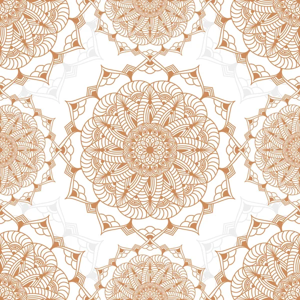 Abstract seamless pattern of gold luxury mandala with floral elements. Decorative vintage golden ornament. Ethnic mosaic oriental vector illustration for design wallpaper, wrapping paper, fabric