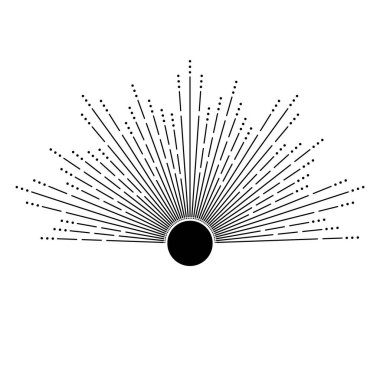 Sanat eserlerinde el çizimi mistik güneş. Güneş patlaması, ışık huzmeleri, ruhani sembol gökyüzü. Sihirli tılsım, antika tarzı, boho, dövme, amblem, logo. Vektör illüstrasyonu beyaz arkaplanda izole edildi