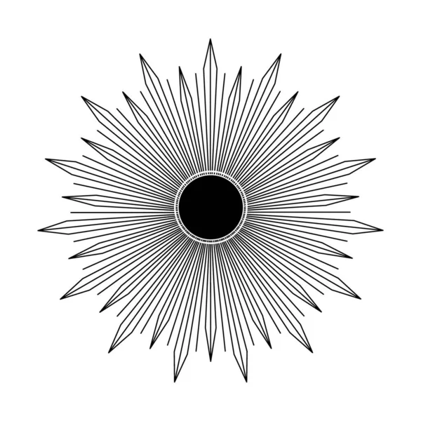 Χέρι Ζωγραφισμένο Μυστικιστικό Ήλιο Γραμμή Τέχνης Ηλιαχτίδες Ακτίνες Φωτός Πνευματικό — Διανυσματικό Αρχείο