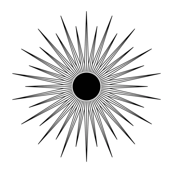Sol Místico Desenhado Mão Arte Linha Explosão Solar Raios Luz — Vetor de Stock
