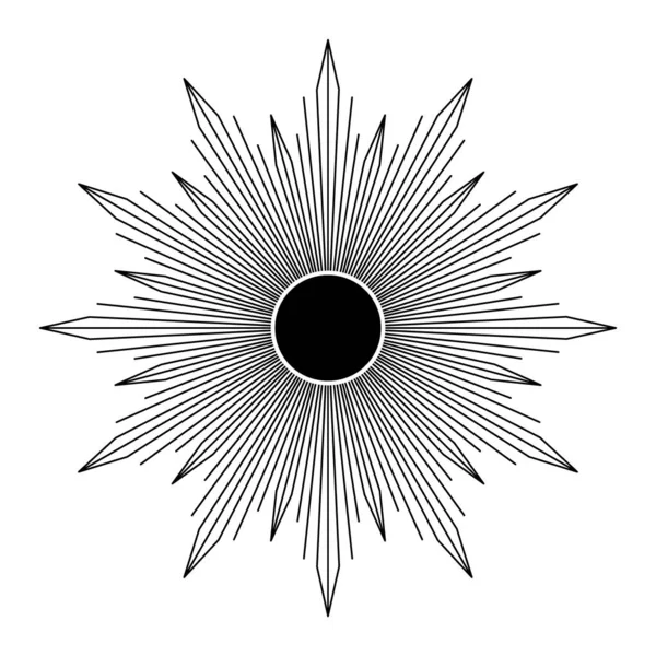 Sol Místico Dibujado Mano Línea Art Estallido Sol Rayos Luz — Vector de stock