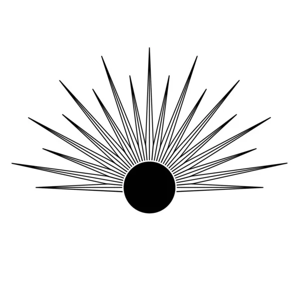 手工画线艺术中的神秘太阳 太阳暴晒 精神符号 魔法护身符 古董风格 Boho 在白色背景上孤立的向量图 — 图库矢量图片