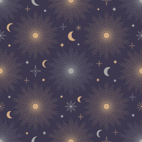 Ручной Рисунок Солнце Луна Солнечные Вспышки Звезды Мистический Вектор Солнечных — стоковый вектор