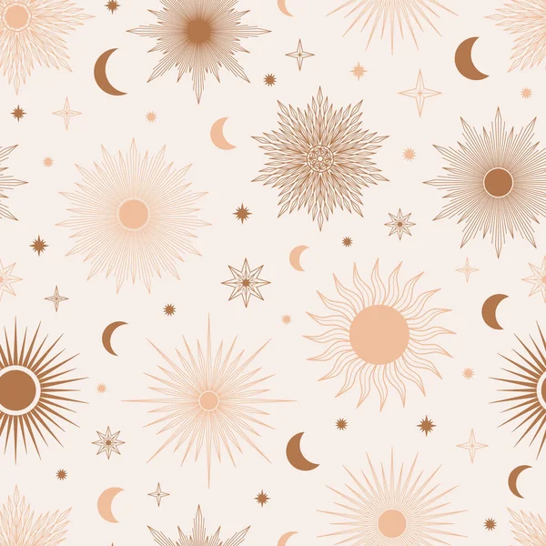 Dibujado Mano Patrón Sin Costura Sol Luna Explosión Sol Estrellas — Archivo Imágenes Vectoriales