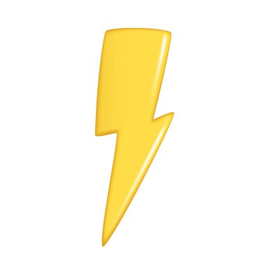 El çizimi turuncu gerçekçi 3D yıldırım. Hava tahmini elementinin dekoratif 3D tasarımı, ikon sembolü, meteoroloji. Beyaz arkaplanda izole edilmiş soyut vektör çizimi