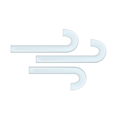 El çizimi mavi gerçekçi 3D rüzgar. Hava tahmini elementinin dekoratif 3D tasarımı, ikon sembolü, meteoroloji. Beyaz arkaplanda izole edilmiş soyut vektör çizimi