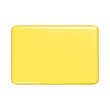 Gerçekçi 3D sarı dikdörtgen çerçeve, düğme simgesi. Dekoratif 3D element, web simgesi sembolü. Beyaz arkaplanda izole edilmiş soyut vektör çizimi