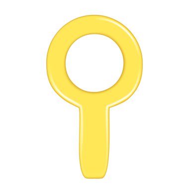 Gerçekçi 3D sarı arama ikonu, loupe araması. Dekoratif büyüteç 3 boyutlu element, araştırma ikonu, büyüteç sembolü. Beyaz arkaplanda izole edilmiş soyut vektör çizimi