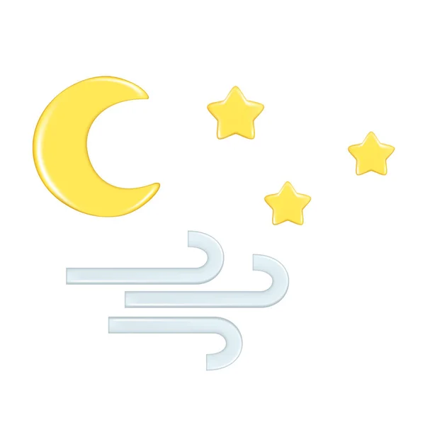 Realistische Gestaltung Von Wettervorhersageelementen Symbolsymbol Meteorologie Dekorative Niedliche Goldenen Mond — Stockvektor