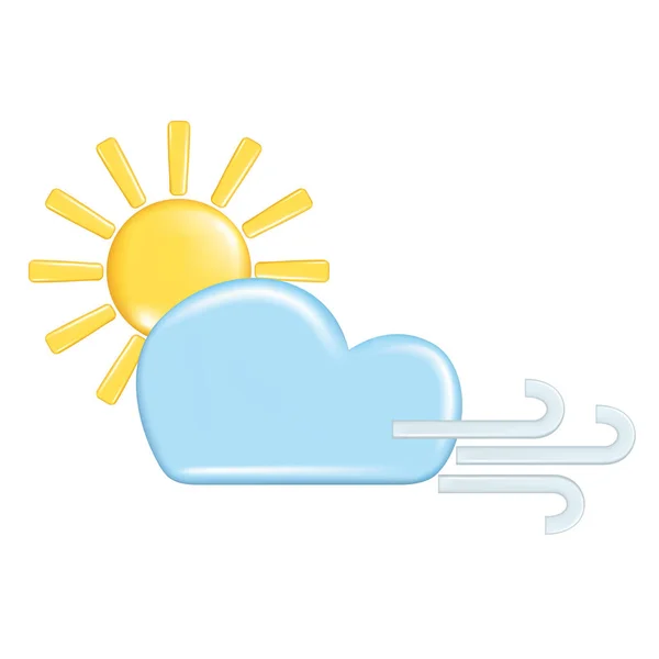 天気予報要素 アイコンシンボル 気象学の現実的な3Dデザイン 装飾的な3D黄金の太陽と青い雲 白い背景に孤立した漫画のベクトルイラスト — ストックベクタ