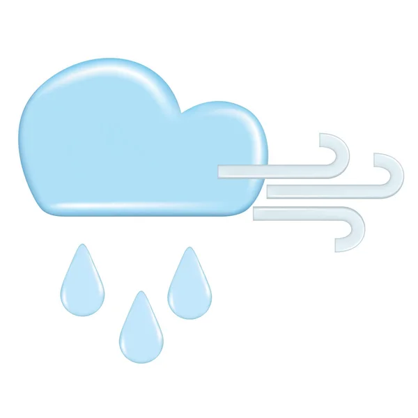 天気予報要素 アイコンシンボル 気象学の現実的な3Dデザイン 装飾的なかわいい3D青雲 風と雨 白い背景に描かれた漫画の抽象ベクトルイラスト — ストックベクタ