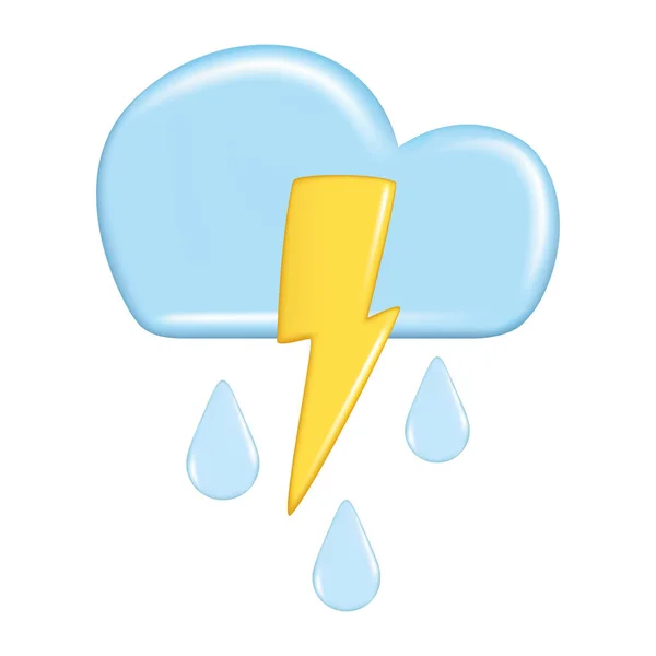 天気予報要素 アイコンシンボル 気象学の現実的な3Dデザイン 装飾的なかわいい3D黄金の雷と青の雲 白い背景に孤立した漫画のベクトルイラスト — ストックベクタ
