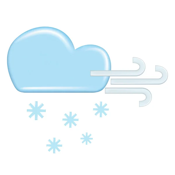 天気予報要素 アイコンシンボル 気象学の現実的な3Dデザイン 装飾的なかわいい3D青雲 雪と風 白い背景に描かれた漫画の抽象ベクトルイラスト — ストックベクタ