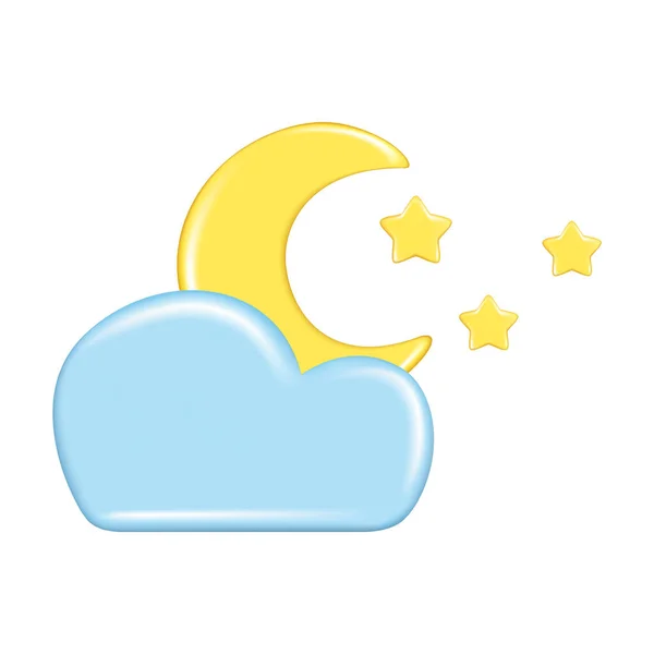 Realistische Gestaltung Von Wettervorhersageelementen Symbolsymbol Meteorologie Dekorative Niedliche Goldenen Mond — Stockvektor