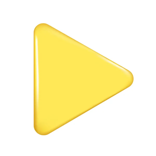 現実的な3D黄色の再生記号 装飾的な3D要素 再生ボタンアイコン ビデオのプレーヤーシンボル オーディオ再生 ソーシャルメディア 白地に分離された抽象ベクトル図 — ストックベクタ