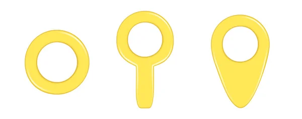 現実的な3D黄色の場所マップピンGpsポインタマーカー 検索アイコンとラウンド 装飾的な3D要素 マーク位置アイコン 検索場所シンボル 白を基調としたベクトルイラスト — ストックベクタ