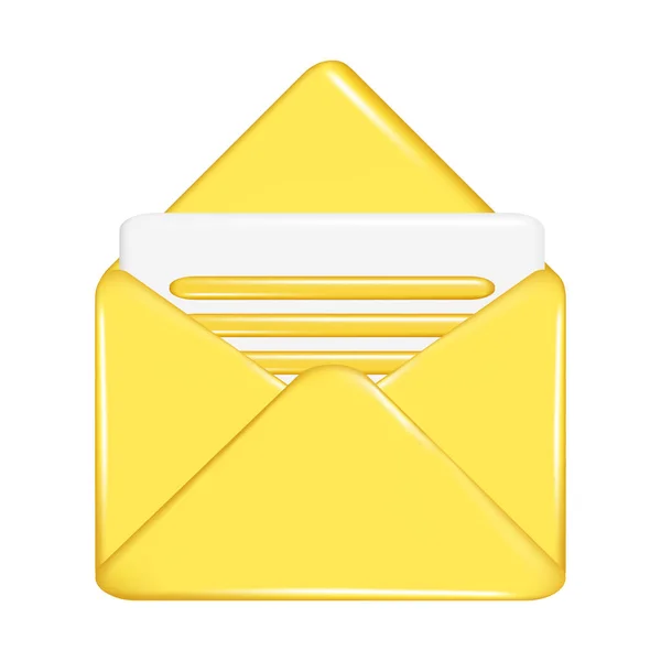 Realistická Žlutá Otevřená Poštovní Obálka Poštovní List Papíru Karta Dekorativní — Stockový vektor